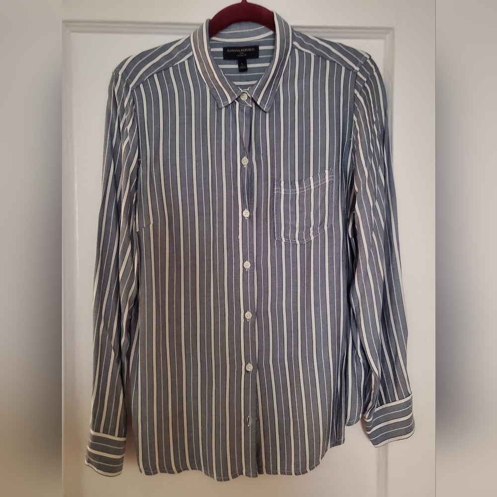 Navy & White striped button down shirt